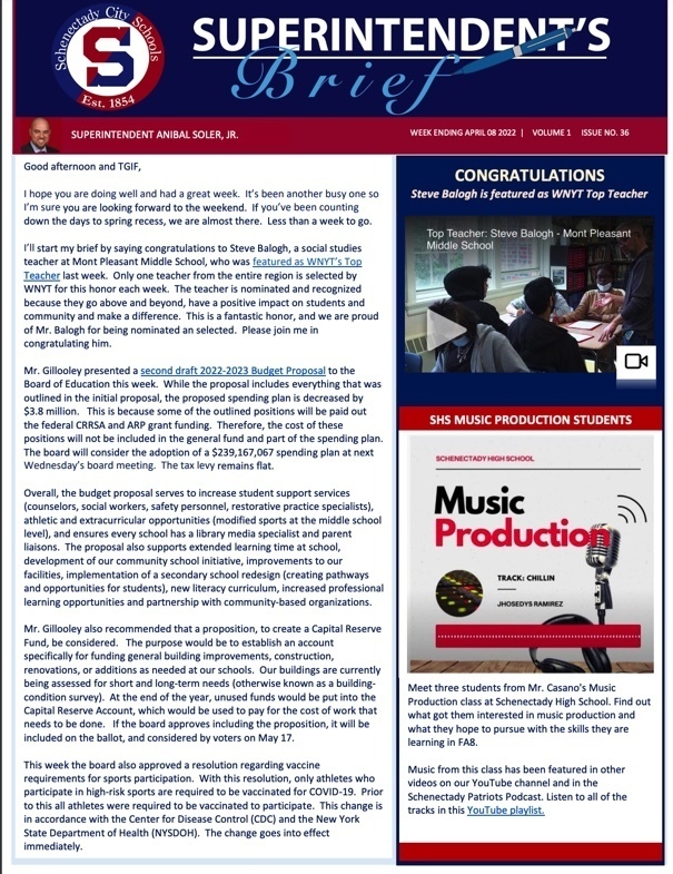Superintendent's Brief: April 08 2022