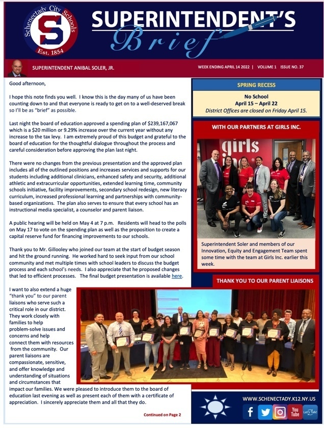 Superintendent's Brief: April 14 2022
