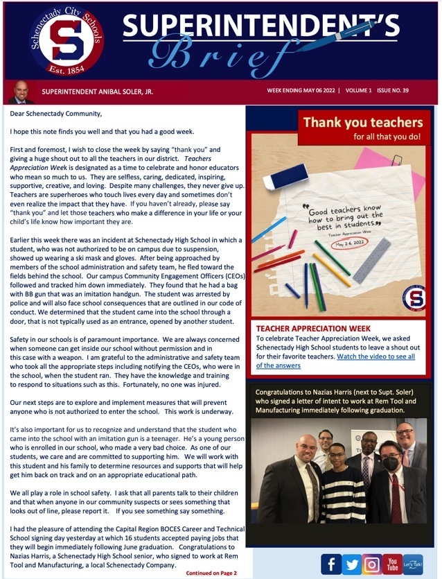 Superintendent's Brief:  May 06 2022