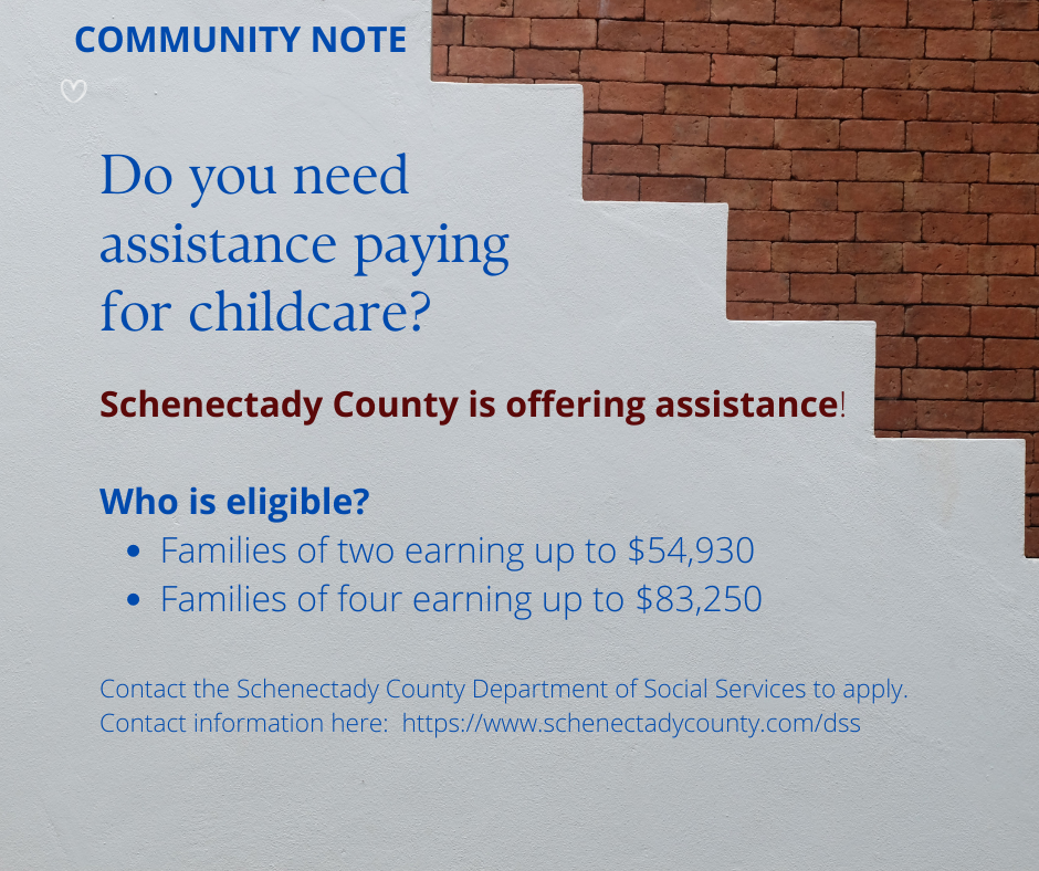 Community Note:  Schenectady County offering assistance with childcare