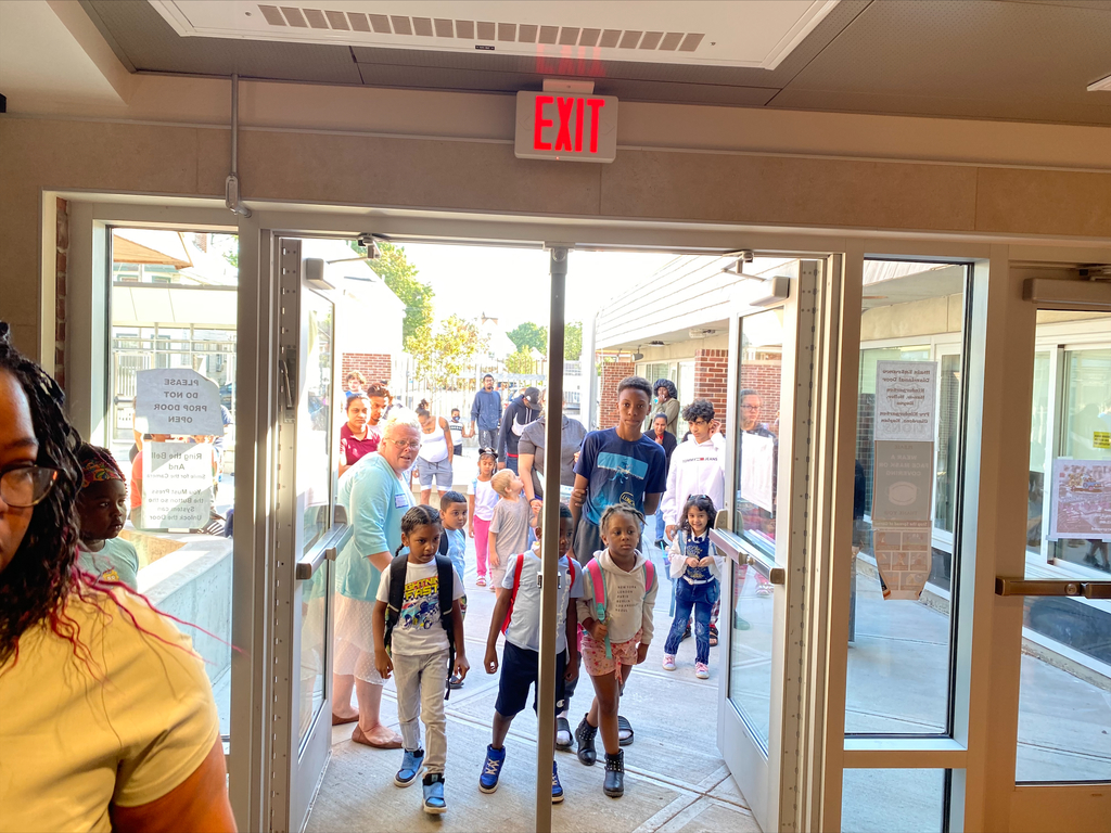 students enter building for first time
