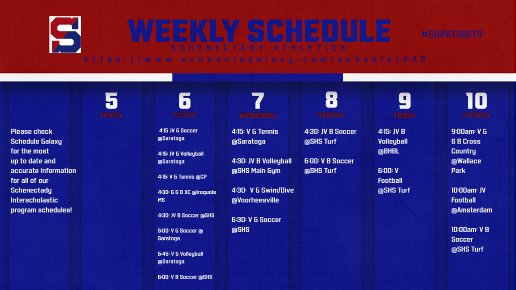 Athletic Schedule for this week