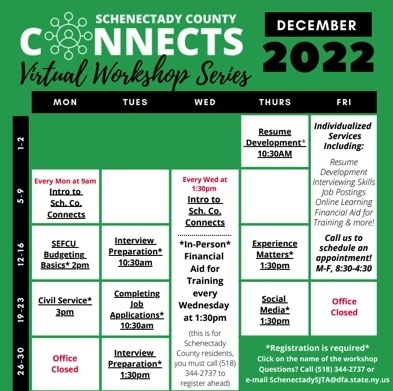 Schenectady County Connects December Workshop Series