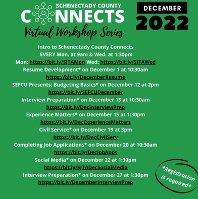 Schenectady County Connects December Workshop Series