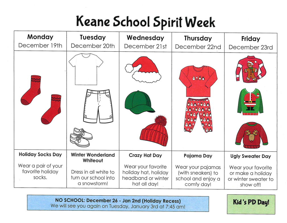School Spirit Week - 12/19-12/23