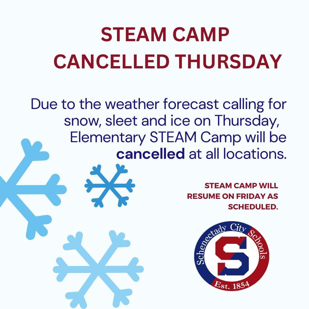 STEAM Camp cancelled tomorrow