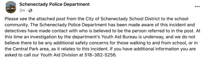 Post from Schenectady Police