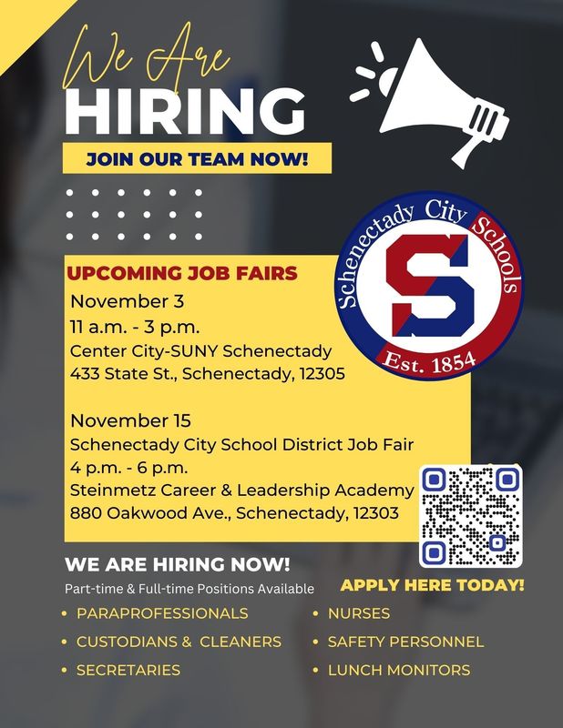 We are hiring now!  Schenectady City School District